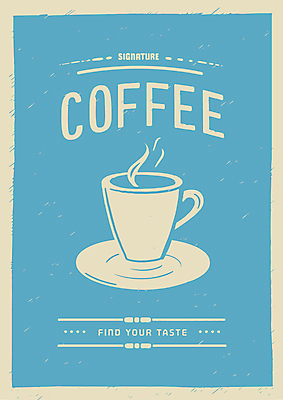 영어 포스터 커피 하늘색 일러스트 사람없음 빈티지 수증기 커피잔 국내일러스트 AI파일 문자 음료 컨셉 잔 파란색 파일형식 벡터