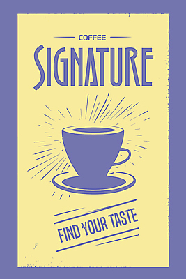 영어 포스터 커피 일러스트 사람없음 노란색 보라색 빈티지 수증기 커피잔 국내일러스트 AI파일 문자 음료 컬러 컨셉 잔 파일형식 벡터