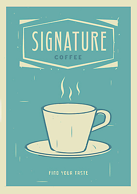 영어 포스터 커피 일러스트 사람없음 빈티지 수증기 커피잔 민트색 국내일러스트 AI파일 문자 음료 컬러 컨셉 잔 파일형식 벡터