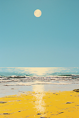 JPG 파도 바다 일러스트 자연 풍경 해변 사람없음 태양 반사 국내일러스트 AI일러스트 AI콘텐츠 자연요소 생태계 파일형식