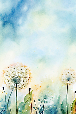 JPG 백그라운드 일러스트 추상 수채화 사람없음 물감 봄 민들레 번짐 민들레홀씨 국내일러스트 AI일러스트 AI콘텐츠 계절 꽃 무늬 미술도구 파일형식 효과