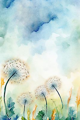 JPG 백그라운드 일러스트 추상 수채화 사람없음 물감 봄 민들레 번짐 민들레홀씨 국내일러스트 AI일러스트 AI콘텐츠 계절 꽃 무늬 미술도구 파일형식 효과