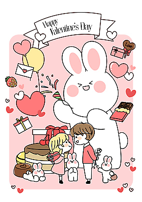 전신 커플 여자 남자 꽃 분홍색 프로포즈 일러스트 발렌타인데이 사탕 선물 사랑 성인 두명 마주보기 초콜릿 다정 축하 토끼 토끼캐릭터 연애 풍선 고백데이 성인만 국내일러스트 AI파일 식물 감정 컬러 동물캐릭터 컨셉 포유류 관계 모션 데이이벤트 디저트 사람 반려동물 파일형식 벡터