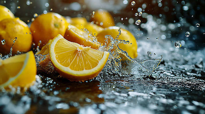 JPG 편집이미지 사람없음 물 노란색 물방울 신선 수분 레몬 디지털합성 상쾌 생동감 싱그러움 스플래쉬 편집소스 편집실사 AI포토 AI콘텐츠 자연요소 감정 컬러 과일 CG 파일형식