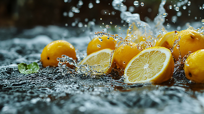 JPG 편집이미지 사람없음 물 노란색 물방울 신선 수분 레몬 디지털합성 상쾌 생동감 싱그러움 스플래쉬 편집소스 편집실사 AI포토 AI콘텐츠 자연요소 감정 컬러 과일 CG 파일형식