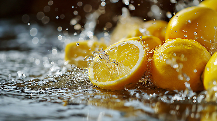 JPG 편집이미지 사람없음 물 노란색 물방울 신선 수분 레몬 디지털합성 상쾌 생동감 싱그러움 스플래쉬 편집소스 편집실사 AI포토 AI콘텐츠 자연요소 감정 컬러 과일 CG 파일형식