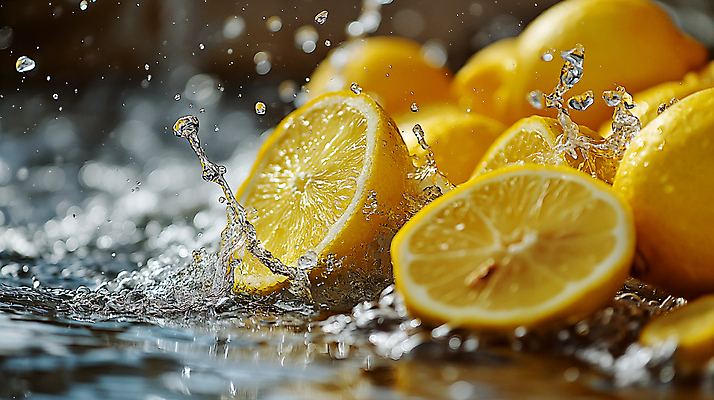 JPG 편집이미지 사람없음 물 노란색 물방울 신선 수분 레몬 디지털합성 상쾌 생동감 싱그러움 스플래쉬 편집소스 편집실사 AI포토 AI콘텐츠 자연요소 감정 컬러 과일 CG 파일형식