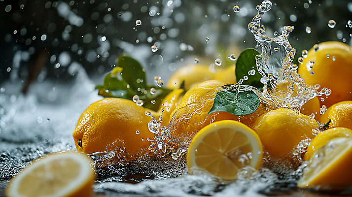 JPG 편집이미지 잎 사람없음 물 노란색 물방울 신선 수분 레몬 디지털합성 상쾌 생동감 싱그러움 스플래쉬 편집소스 편집실사 AI포토 AI콘텐츠 자연요소 식물 감정 컬러 과일 CG 파일형식