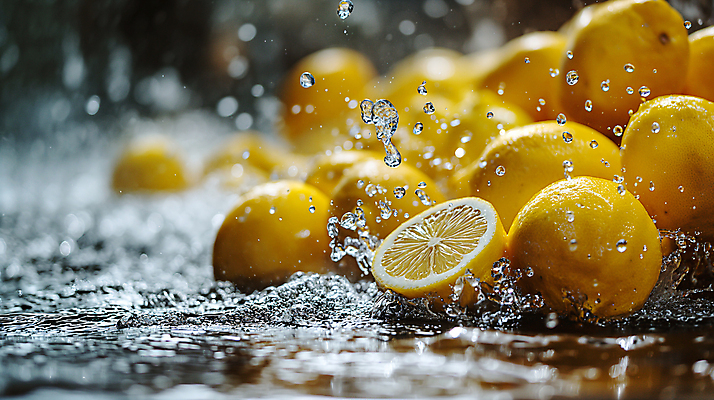 JPG 편집이미지 사람없음 물 노란색 물방울 신선 수분 레몬 디지털합성 상쾌 생동감 싱그러움 스플래쉬 편집소스 편집실사 AI포토 AI콘텐츠 자연요소 감정 컬러 과일 CG 파일형식