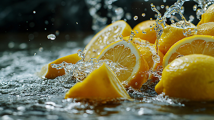 JPG 편집이미지 사람없음 물 노란색 물방울 신선 수분 레몬 디지털합성 상쾌 생동감 싱그러움 스플래쉬 편집소스 편집실사 AI포토 AI콘텐츠 자연요소 감정 컬러 과일 CG 파일형식