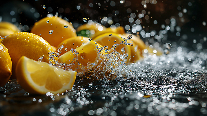 JPG 편집이미지 사람없음 물 노란색 물방울 신선 수분 레몬 디지털합성 상쾌 생동감 싱그러움 스플래쉬 편집소스 편집실사 AI포토 AI콘텐츠 자연요소 감정 컬러 과일 CG 파일형식