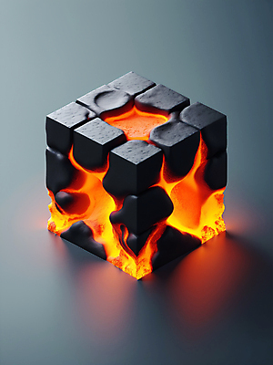 JPG 편집이미지 사람없음 3D 뜨거움 큐브 디지털합성 오브젝트 질감 용암 활화산 편집소스 편집3D AI컴퓨터그래픽 AI콘텐츠 화산 파일형식