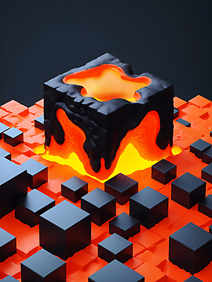 JPG 편집이미지 사람없음 3D 뜨거움 큐브 디지털합성 오브젝트 질감 용암 활화산 편집소스 편집3D AI컴퓨터그래픽 AI콘텐츠 화산 파일형식