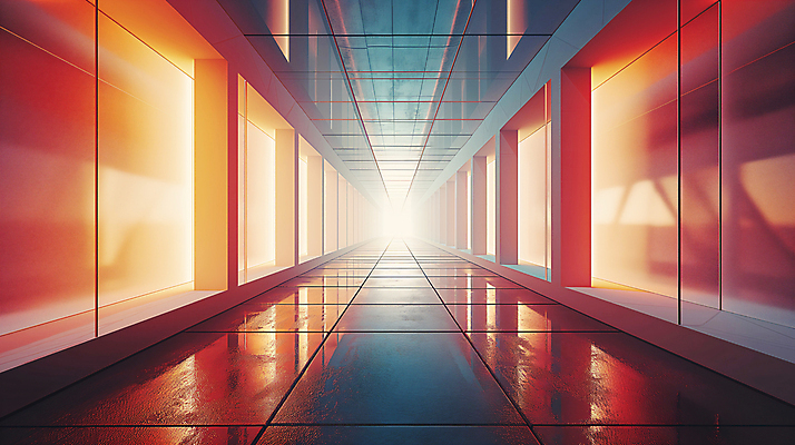 JPG 편집이미지 건축 백그라운드 유리 미래 조명 사람없음 내부 빛 반사 주황색 공간 복도 디지털합성 모던 편집소스 이미지편집 편집실사 AI컴퓨터그래픽 AI콘텐츠 컬러 컨셉 재질 CG 파일형식