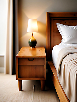 JPG 편집이미지 가구 침구 탁자 전등 조명 그림자 사람없음 목재 빛 3D 공간 침실 침대 디지털합성 서랍장 협탁 편집소스 수면등 편집3D AI포토 AI콘텐츠 나무 생활용품 재료 파일형식