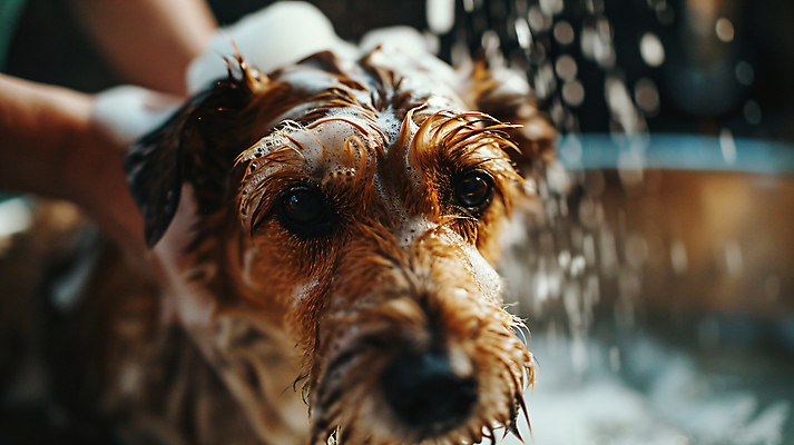 JPG 편집이미지 한마리 손 반려견 욕조 신체부위 목욕 거품 젖음 강아지 디지털합성 애견미용 씻겨주기 편집실사 AI인물포토 AI콘텐츠 1 모션 사람 반려동물 뷰티 청결 개 CG 파일형식 AI포토