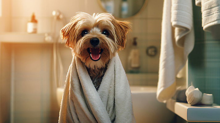 JPG 편집이미지 한마리 반려견 욕조 실내 사람없음 빛 수건 목욕 욕실 강아지 디지털합성 덮기 애견미용 편집실사 AI포토 AI콘텐츠 1 모션 내부 반려동물 위생용품 뷰티 청결 개 CG 파일형식