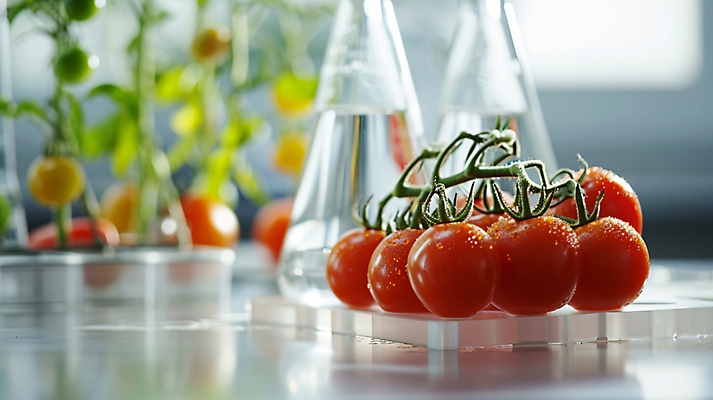 JPG 편집이미지 음식 채소 과일 방울토마토 실험 사람없음 실험실 디지털합성 개발 연구소 유전공학 유전자변형 변이 GMO 편집실사 AI포토 AI콘텐츠 토마토 CG 공학 파일형식