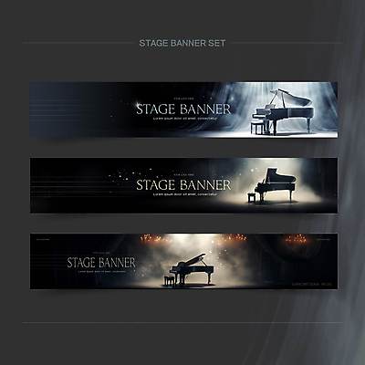 템플릿 배너템플릿 가로배너 음악 사람없음 검은색 콘서트 공연 무대 현수막 커튼 연기 그랜드피아노 음악회 배너세트 AI파일 배너 컬러 문화예술 이벤트 가로 세트 피아노 파일형식 벡터
