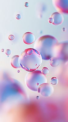 JPG 편집이미지 분홍색 백그라운드 사람없음 파란색 반사 투명 비눗방울 디지털합성 그라데이션 블러효과 편집소스 편집실사 AI컴퓨터그래픽 AI콘텐츠 컬러 CG 블러 파일형식 효과