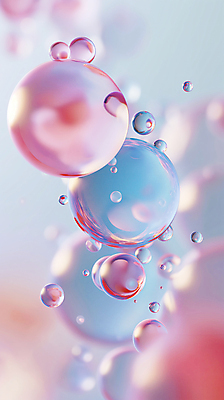 JPG 편집이미지 분홍색 백그라운드 사람없음 파란색 반사 투명 비눗방울 디지털합성 그라데이션 블러효과 편집소스 편집실사 AI컴퓨터그래픽 AI콘텐츠 컬러 CG 블러 파일형식 효과