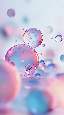 JPG 편집이미지 분홍색 백그라운드 사람없음 파란색 반사 투명 비눗방울 디지털합성 그라데이션 블러효과 편집소스 편집실사 AI컴퓨터그래픽 AI콘텐츠 컬러 CG 블러 파일형식 효과