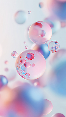 JPG 편집이미지 분홍색 백그라운드 사람없음 파란색 반사 투명 비눗방울 디지털합성 그라데이션 블러효과 편집소스 편집실사 AI컴퓨터그래픽 AI콘텐츠 컬러 CG 블러 파일형식 효과