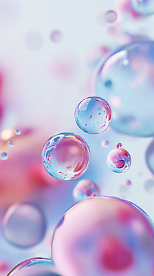 JPG 편집이미지 분홍색 백그라운드 사람없음 파란색 반사 투명 비눗방울 디지털합성 그라데이션 블러효과 편집소스 편집실사 AI컴퓨터그래픽 AI콘텐츠 컬러 CG 블러 파일형식 효과