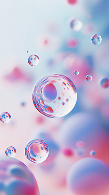 JPG 편집이미지 분홍색 백그라운드 사람없음 파란색 반사 투명 비눗방울 디지털합성 그라데이션 블러효과 편집소스 편집실사 AI컴퓨터그래픽 AI콘텐츠 컬러 CG 블러 파일형식 효과