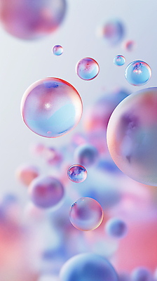 JPG 편집이미지 분홍색 백그라운드 사람없음 파란색 반사 투명 비눗방울 디지털합성 그라데이션 블러효과 편집소스 편집실사 AI컴퓨터그래픽 AI콘텐츠 컬러 CG 블러 파일형식 효과