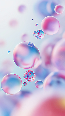 JPG 편집이미지 분홍색 백그라운드 사람없음 파란색 반사 투명 비눗방울 디지털합성 그라데이션 블러효과 편집소스 편집실사 AI컴퓨터그래픽 AI콘텐츠 컬러 CG 블러 파일형식 효과