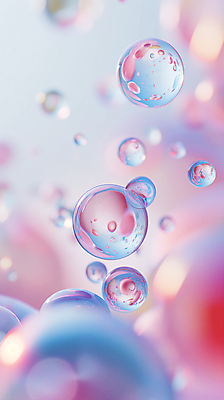 JPG 편집이미지 분홍색 백그라운드 사람없음 파란색 반사 투명 비눗방울 디지털합성 그라데이션 블러효과 편집소스 편집실사 AI컴퓨터그래픽 AI콘텐츠 컬러 CG 블러 파일형식 효과
