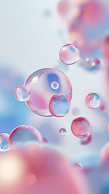JPG 편집이미지 분홍색 백그라운드 사람없음 파란색 반사 투명 비눗방울 디지털합성 그라데이션 블러효과 편집소스 편집실사 AI컴퓨터그래픽 AI콘텐츠 컬러 CG 블러 파일형식 효과