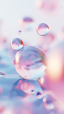 JPG 편집이미지 분홍색 백그라운드 사람없음 파란색 반사 투명 비눗방울 디지털합성 그라데이션 블러효과 편집소스 편집실사 AI컴퓨터그래픽 AI콘텐츠 컬러 CG 블러 파일형식 효과