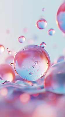 JPG 편집이미지 분홍색 백그라운드 사람없음 파란색 반사 투명 비눗방울 디지털합성 그라데이션 블러효과 편집소스 편집실사 AI컴퓨터그래픽 AI콘텐츠 컬러 CG 블러 파일형식 효과