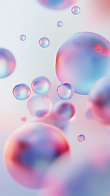 JPG 편집이미지 분홍색 백그라운드 사람없음 파란색 반사 투명 비눗방울 디지털합성 그라데이션 블러효과 편집소스 편집실사 AI컴퓨터그래픽 AI콘텐츠 컬러 CG 블러 파일형식 효과