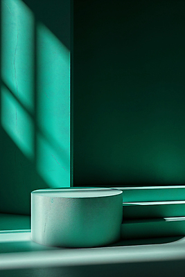 JPG 편집이미지 백그라운드 그림자 사람없음 초록색 빛 조형물 공간 원형 디지털합성 단상 민트색 포디움 편집소스 비어있는 편집실사 AI포토 AI콘텐츠 도형 컬러 미술 무대 CG 파일형식