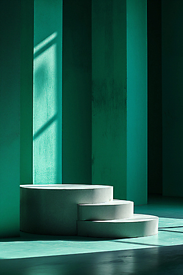 JPG 편집이미지 백그라운드 그림자 사람없음 초록색 빛 조형물 공간 원형 디지털합성 단상 민트색 포디움 편집소스 비어있는 편집실사 AI포토 AI콘텐츠 도형 컬러 미술 무대 CG 파일형식