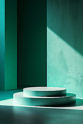 JPG 편집이미지 백그라운드 그림자 사람없음 초록색 빛 조형물 공간 원형 디지털합성 단상 민트색 포디움 편집소스 비어있는 편집실사 AI포토 AI콘텐츠 도형 컬러 미술 무대 CG 파일형식