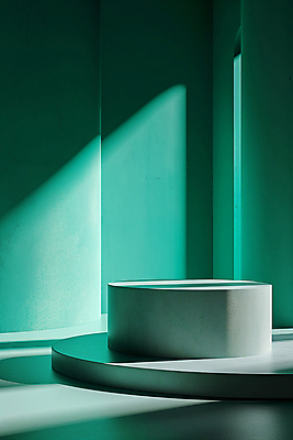 JPG 편집이미지 백그라운드 그림자 사람없음 초록색 빛 조형물 공간 원형 디지털합성 단상 민트색 포디움 편집소스 비어있는 편집실사 AI포토 AI콘텐츠 도형 컬러 미술 무대 CG 파일형식