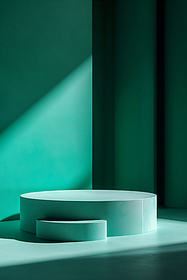 JPG 편집이미지 백그라운드 그림자 사람없음 초록색 빛 조형물 공간 원형 디지털합성 단상 민트색 포디움 편집소스 비어있는 편집실사 AI포토 AI콘텐츠 도형 컬러 미술 무대 CG 파일형식