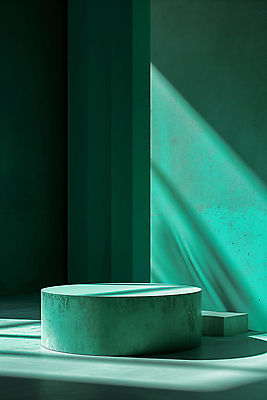 JPG 편집이미지 백그라운드 그림자 사람없음 초록색 빛 조형물 공간 원형 디지털합성 단상 민트색 포디움 편집소스 비어있는 편집실사 AI포토 AI콘텐츠 도형 컬러 미술 무대 CG 파일형식