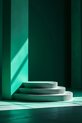 JPG 편집이미지 백그라운드 그림자 사람없음 초록색 빛 조형물 공간 원형 디지털합성 단상 민트색 포디움 편집소스 비어있는 편집실사 AI포토 AI콘텐츠 도형 컬러 미술 무대 CG 파일형식