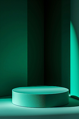JPG 편집이미지 백그라운드 그림자 사람없음 초록색 빛 조형물 공간 원형 디지털합성 단상 민트색 포디움 편집소스 비어있는 편집실사 AI포토 AI콘텐츠 도형 컬러 미술 무대 CG 파일형식