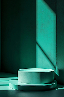JPG 편집이미지 백그라운드 그림자 사람없음 초록색 빛 조형물 공간 원형 디지털합성 단상 민트색 포디움 편집소스 비어있는 편집실사 AI포토 AI콘텐츠 도형 컬러 미술 무대 CG 파일형식