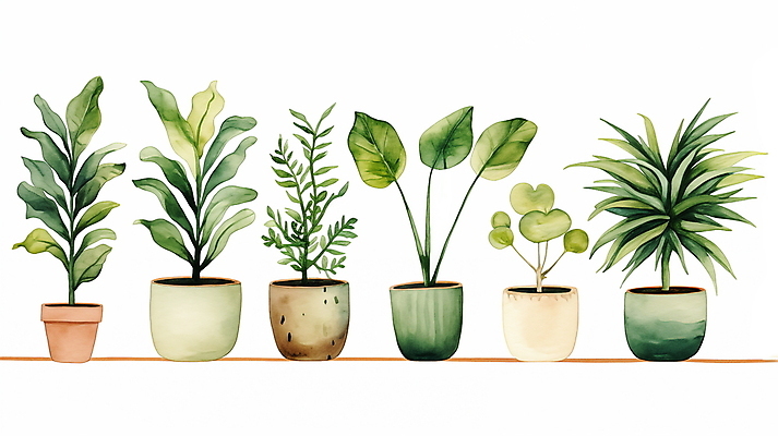 JPG 식물 화분 일러스트 붓터치 수채화 사람없음 오브젝트 일렬 보테니컬아트 국내일러스트 AI일러스트 AI콘텐츠 파일형식