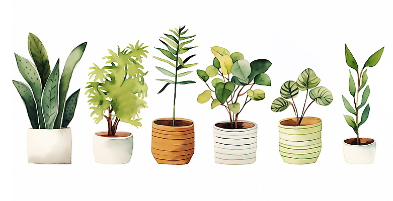 JPG 식물 화분 일러스트 붓터치 수채화 사람없음 오브젝트 일렬 보테니컬아트 국내일러스트 AI일러스트 AI콘텐츠 파일형식