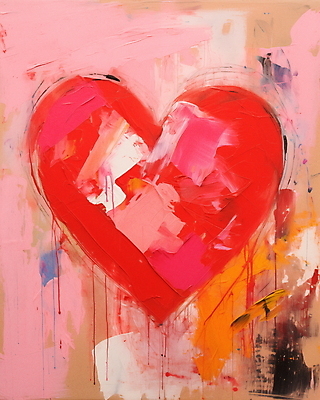 JPG 분홍색 일러스트 페인팅 붓터치 추상 발렌타인데이 사랑 사람없음 하트 질감 유화 국내일러스트 AI일러스트 AI콘텐츠 모양 감정 컬러 무늬 데이이벤트 미술 파일형식