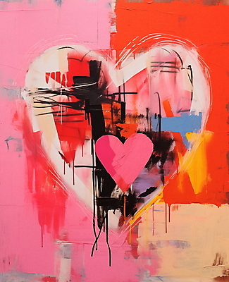 JPG 분홍색 일러스트 페인팅 붓터치 추상 발렌타인데이 사랑 사람없음 하트 질감 유화 국내일러스트 AI일러스트 AI콘텐츠 모양 감정 컬러 무늬 데이이벤트 미술 파일형식