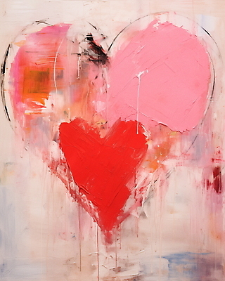 JPG 분홍색 일러스트 페인팅 붓터치 추상 발렌타인데이 사랑 사람없음 하트 질감 유화 국내일러스트 AI일러스트 AI콘텐츠 모양 감정 컬러 무늬 데이이벤트 미술 파일형식